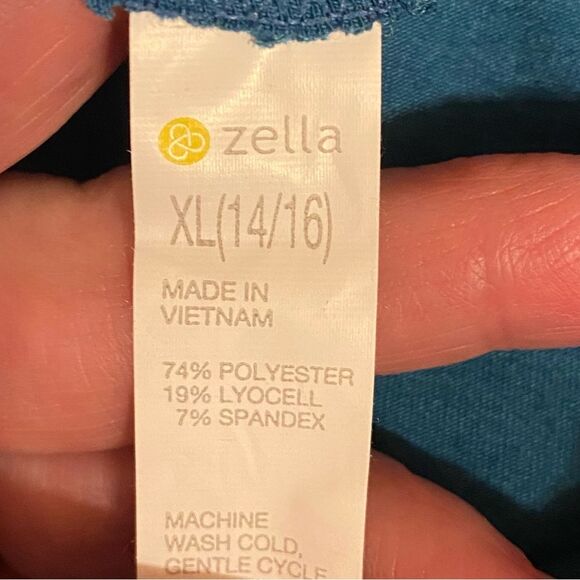 Zella NWT Cropped Tee Wear 2 Ways Crew Neck Womens Size XL Teal Blue Cap Sleeve - Picture 4 of 8
